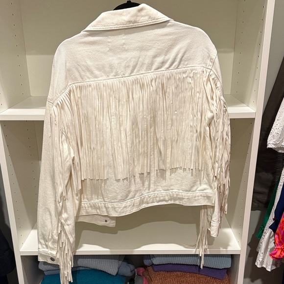 White Denim Fringe Jacket - Picture 3 of 3